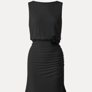 OGL Black Sleeveless Ruched Dress with Rosette